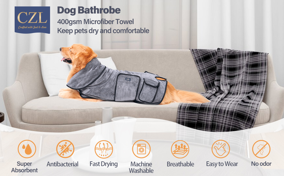 Dog Drying Coat, Dog Bathrobe Towel, Super Absorbent Dog Robes, 100 Microfibre Fast