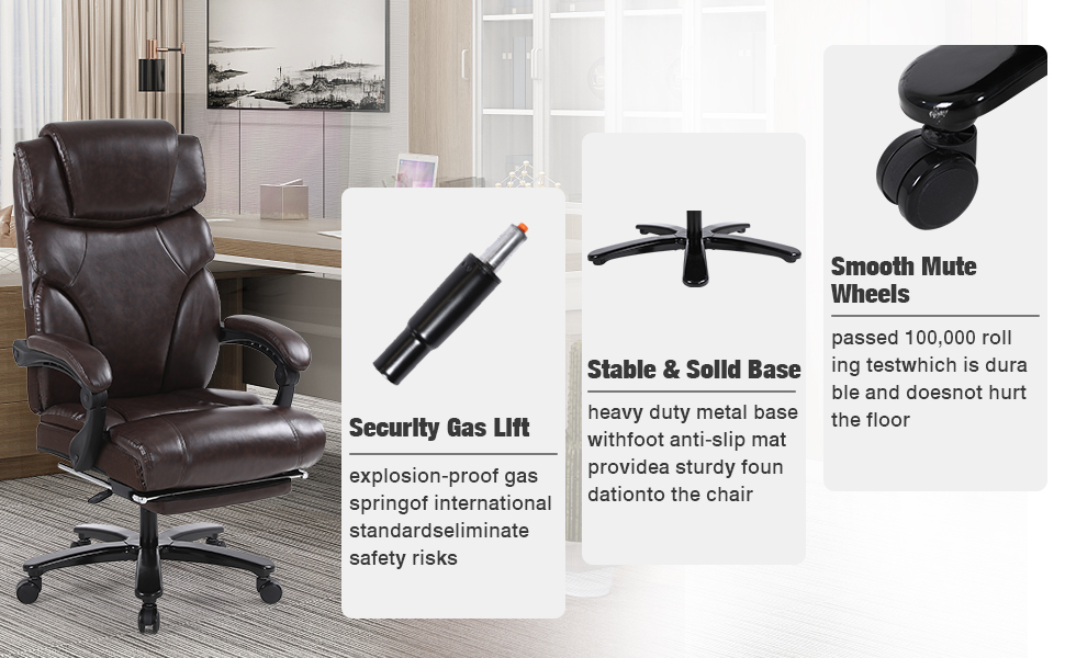 KCREAM Big and Tall Executive Office Chair 400lb Ergonomic Leather