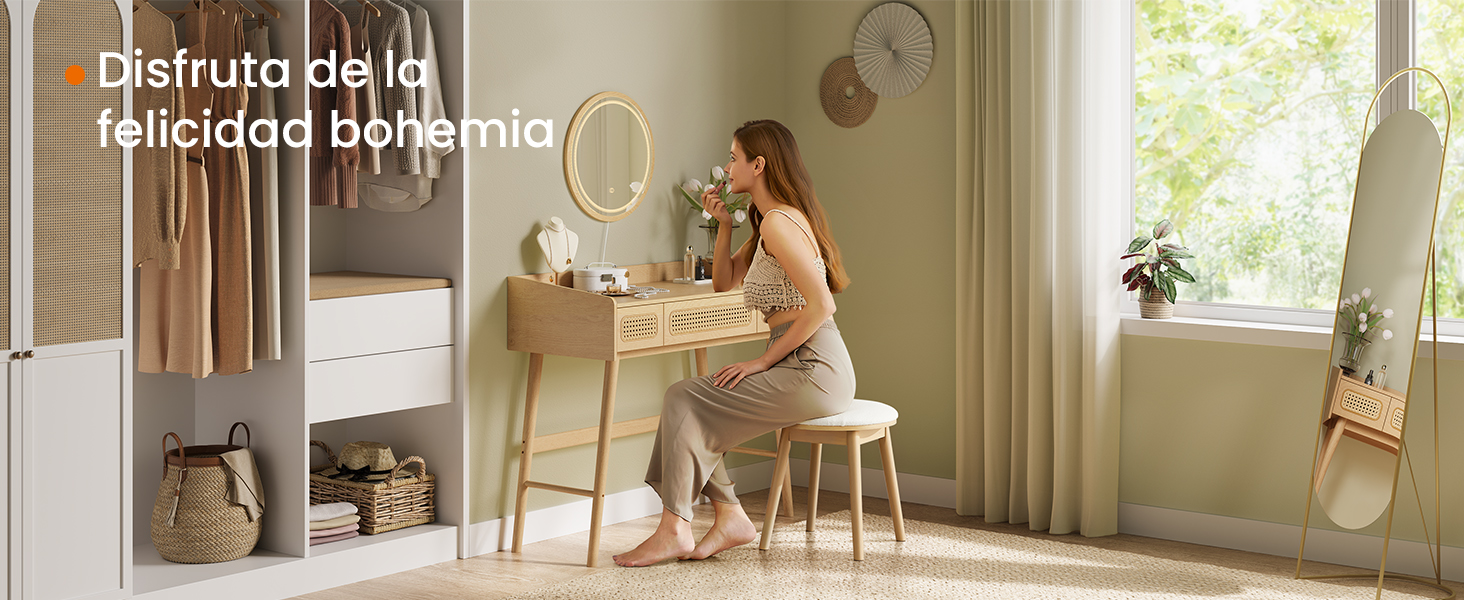 HOME BOHOVEN toaletni stolić s ogledalom i svjetlom, hrast bež boje | SONGMICS