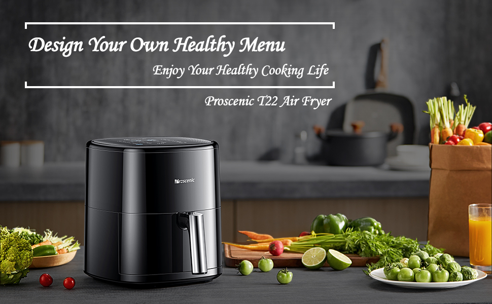 Proscenic T22 Air Fryer With 13 Presets & Shake Reminder, Oil Free Air Fryer 5L, Low-Noise, Compatible With APP & Alexa, 100+ Online Recipes, LED Touch Screen, Non-Stick Basket, 1700W 17 Air Fryer