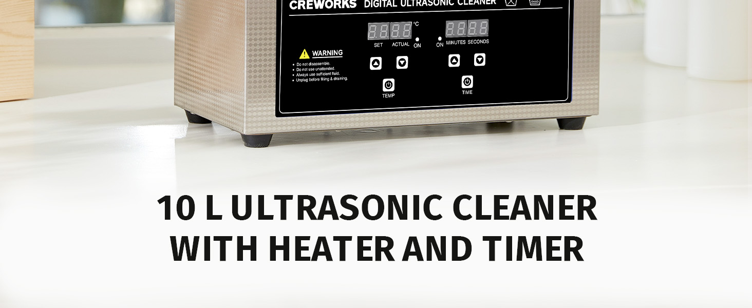 CREWORKS 10L Digital Ultrasonic Cleaner with Heater & Timer, 240W