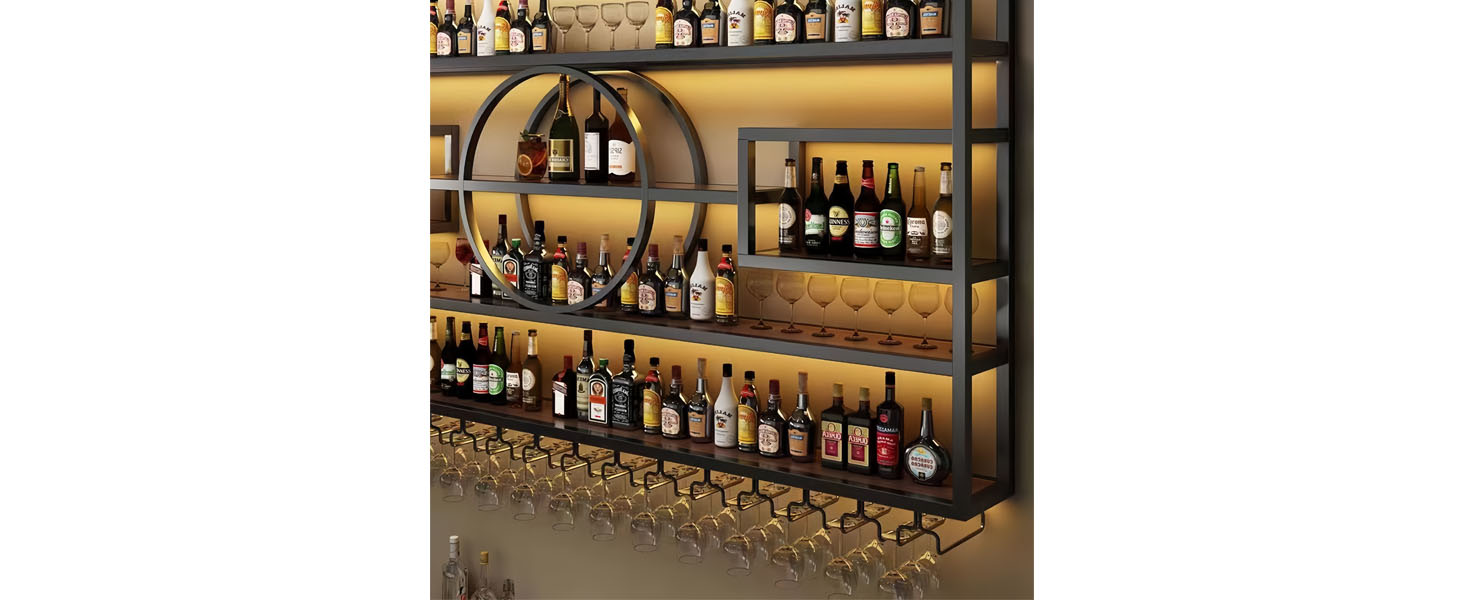 HFTUW Modern Wine Rack Wall Mounted, Metal Wall Bar Shelves