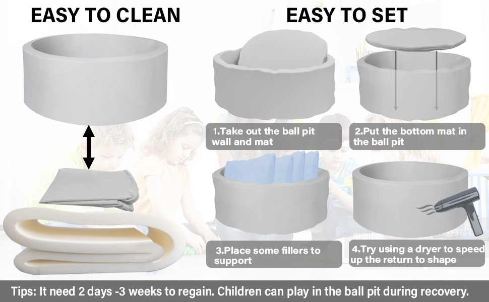 JOYENERGY Round Foam Ball Pits for Toddlers, 47.2 x 13.7