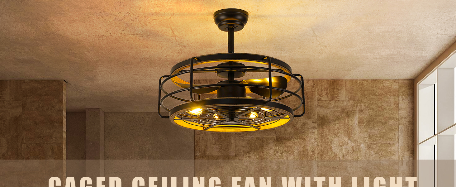 Mpayel Black Industrial Ceiling Fans with Lights Caged