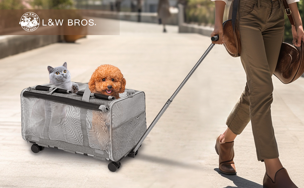 L&W BROS. Double Cat Carrier with Wheels Extra Large Cat