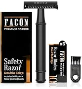 Facón Double Edge Safety Razor for Men & Women - Butterfly Open Stainless Steel Razor w/ 50 Plati...