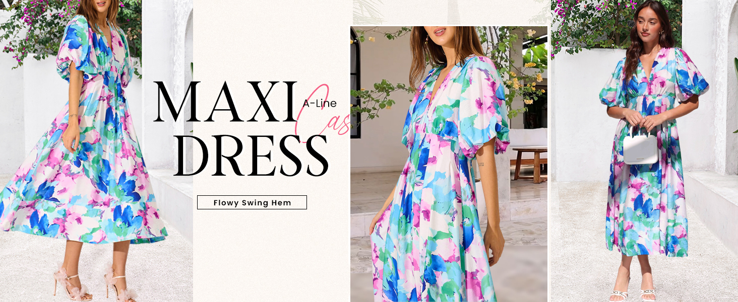 Blue Floral Maxi Dress for Women