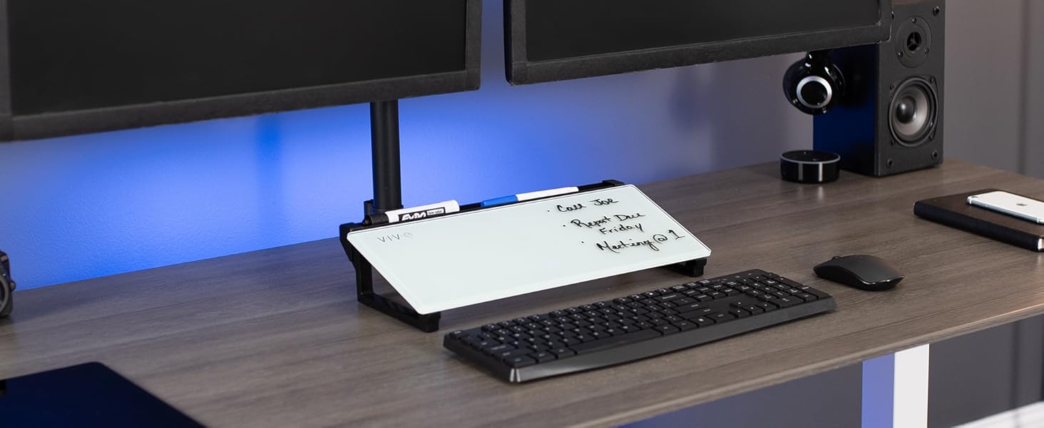 VIVO Glass 41cm x 18cm Desktop Whiteboard with Marker Slot and Open