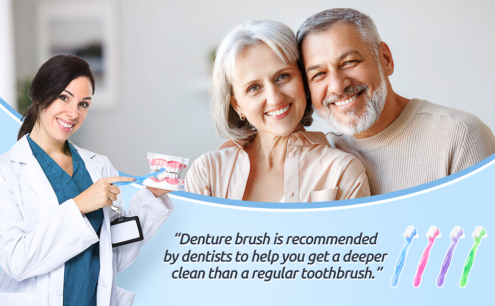 YCUS Premium Hard Denture Cleaning Brush Toothbrush with Double Bristle Heads (4-Pack) Heavy duty