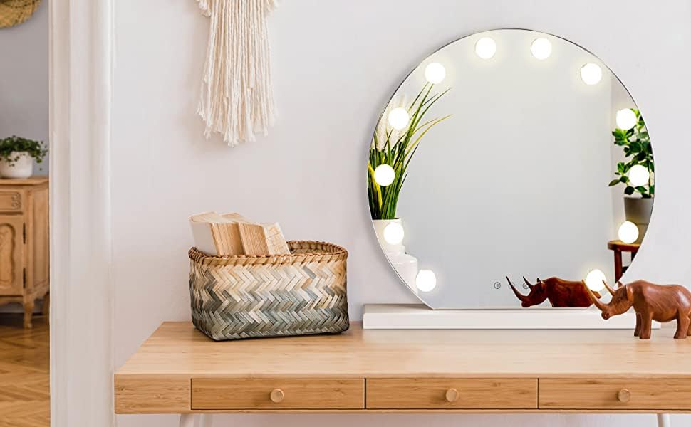 Makeup Mirror with 12 Led Lights, Frameless Vanity Table Mirrors Round