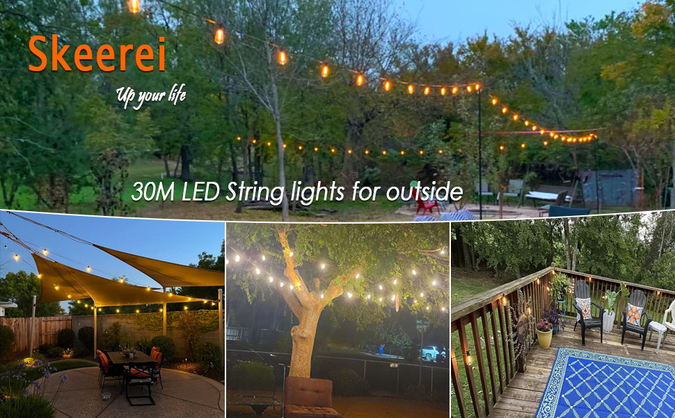 Skeerei 30M Outdoor String Lights Mains Led Garden String Festoon