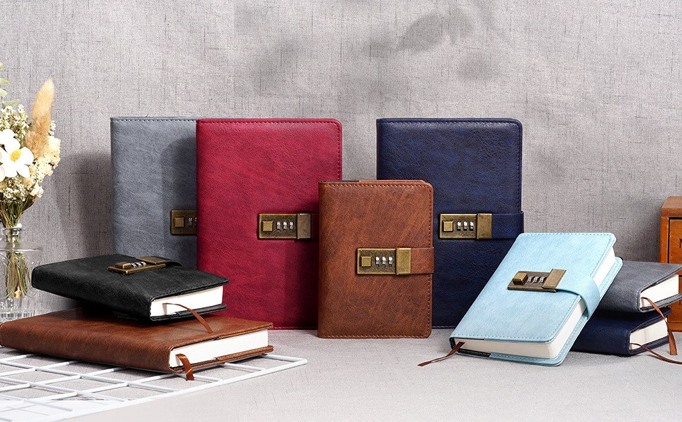 WEMATE Diary with Lock, A5 Journal with Lock 240 Pages, Locking Journal with Pen & Gift Box