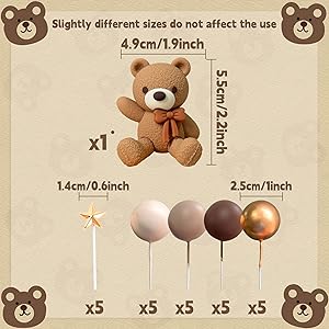 Bear Cake Decoration Beige Brown Balls Cake Topper Boho Bears Cake Cake Decoration Baby Shower