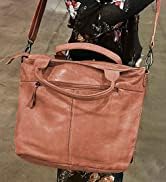 Leather Tote Bag for Women - Washed Leather Shoulder Bag Hobo Crossbody Travel Handbag Ladies Pur...