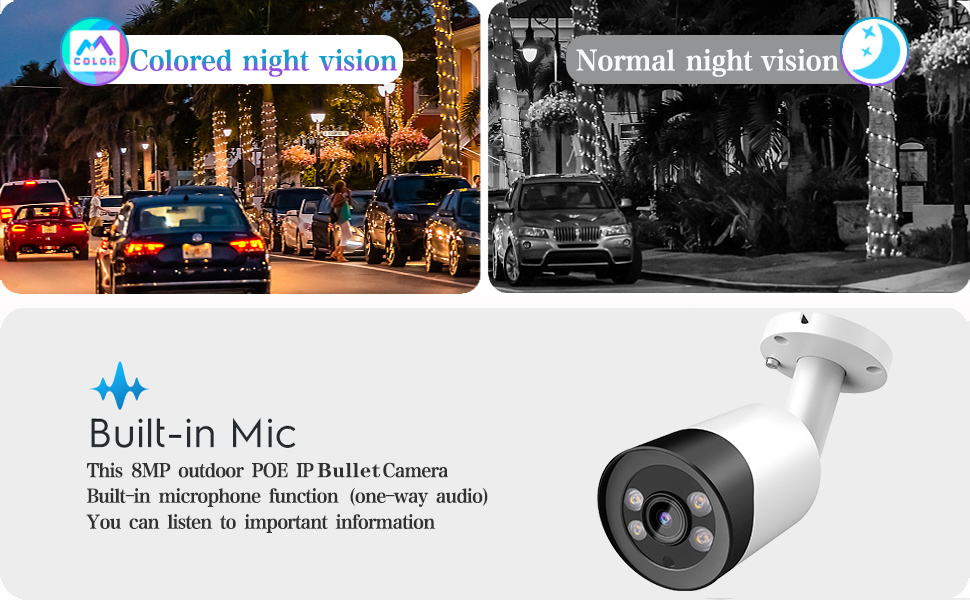 8mp colorvu poe ip camera with mic