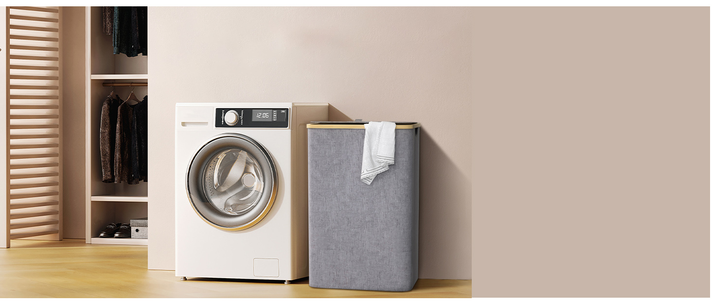 Capocica Laundry Basket with Lid, 2 Compartments, 140 L Laundry Hamper