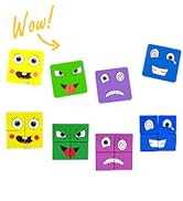 Wooden Expressions Toy,Building Block Magic Face Educational Montessori Toys,16 Pieces Wood Jigsa...