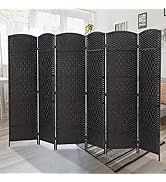 Duraspace 6 Panels Room Divider 6 FT Tall Weave Fiber Privacy Screen Freestanding Double Hinged F...
