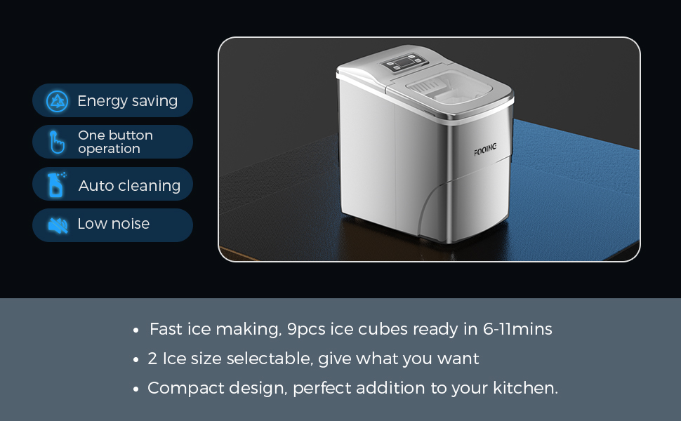 Ice Maker Machine FOOING Ice Cube Makers Ready in 6 Mins 9 Bullet Cubes