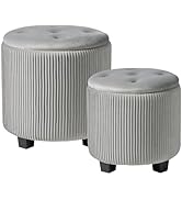 BLEXA Big Round Ottoman with Storage Set of 2,Upholstered Velvet Vanity Stool for Makeup Multifun...