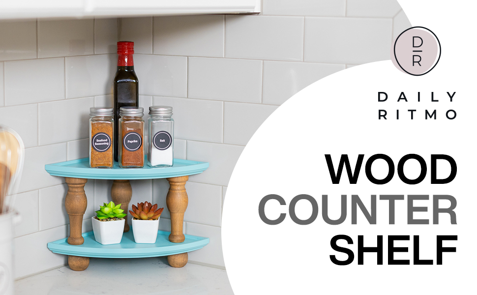 Daily Ritmo aquamarine wood counter corner shelf