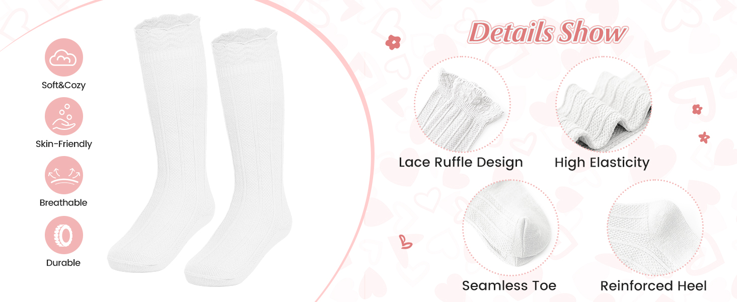 American Trends Baby Knee High Socks Ruffled Toddler Long Socks Infant Socks for Toddler