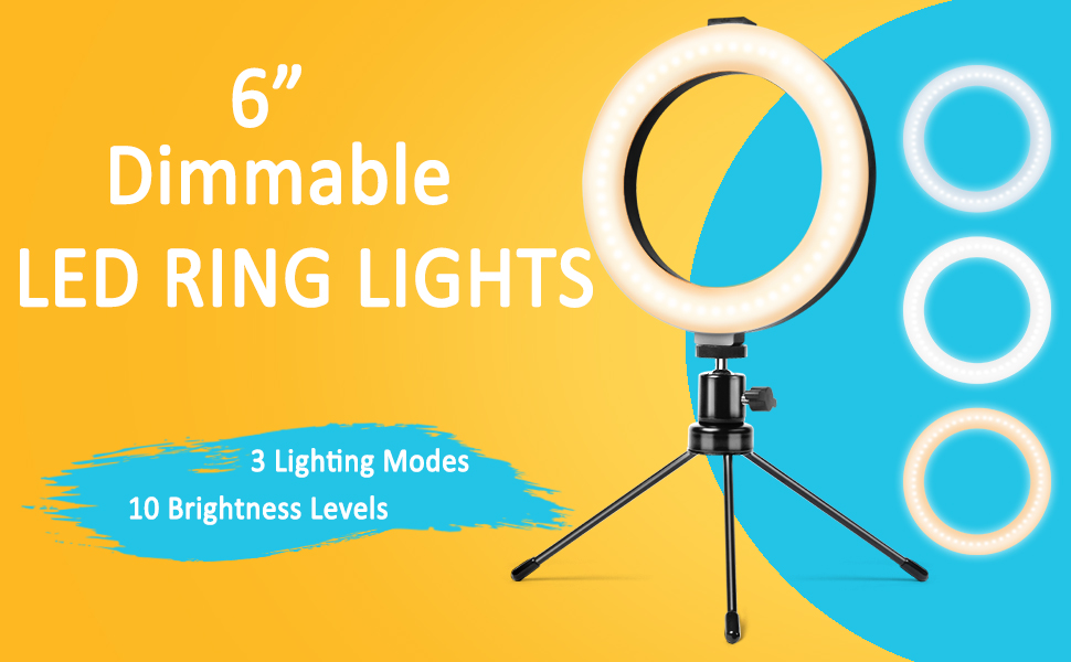 WISD 6" LED Makeup Clip on USB Ring Light 3 Dimmable Color