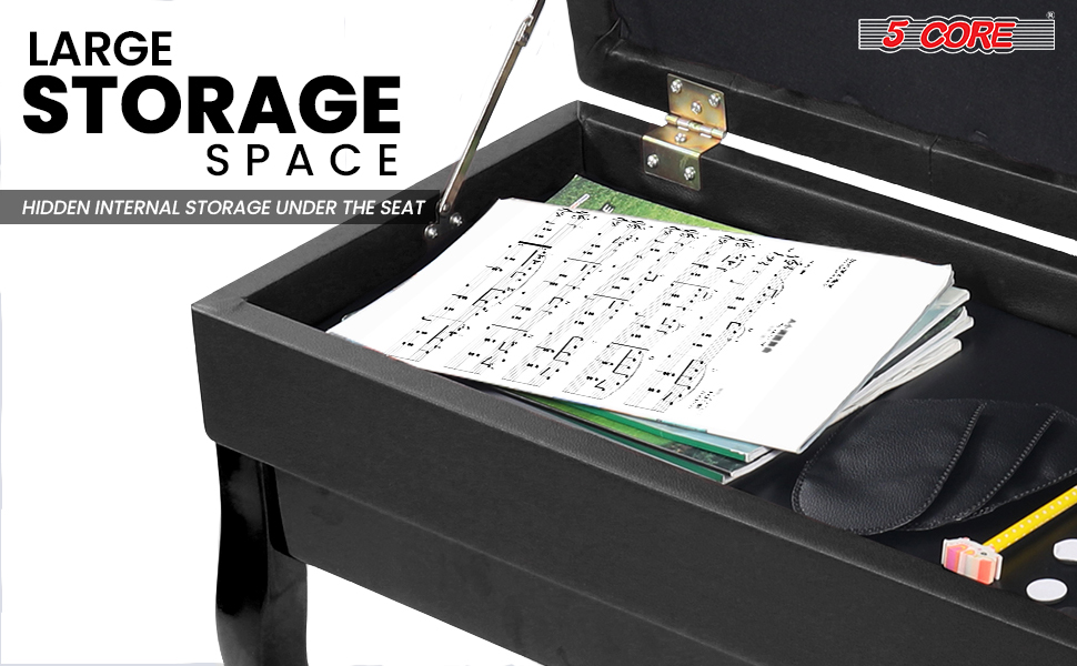 5 CORE Piano Bench with Storage Wooden Height Adjustable