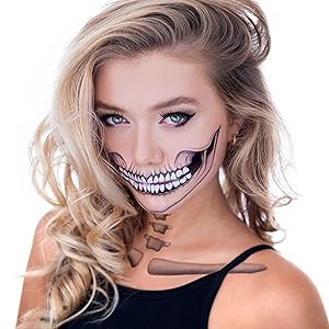 Halloween Tattoo, Halloween Kostüm, Skull Face Tattoo, Tattoo, Verkleidung