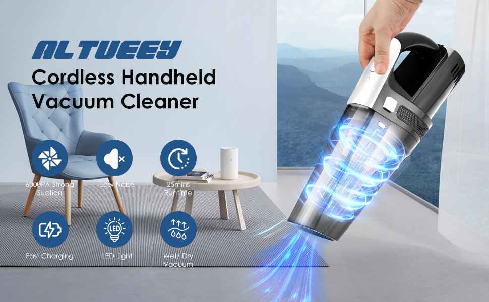 Handheld Vacuum Cleaner Cordless, 6000PA Powerful Car Vacuum Cleaner, Portable Car Hoovers