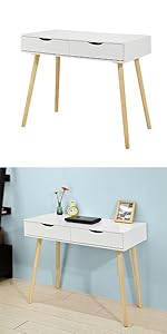 SoBuy Wood White Home Office Kids Table Computer Desk With Drawer,FWT43-W 19 FWT40-WN