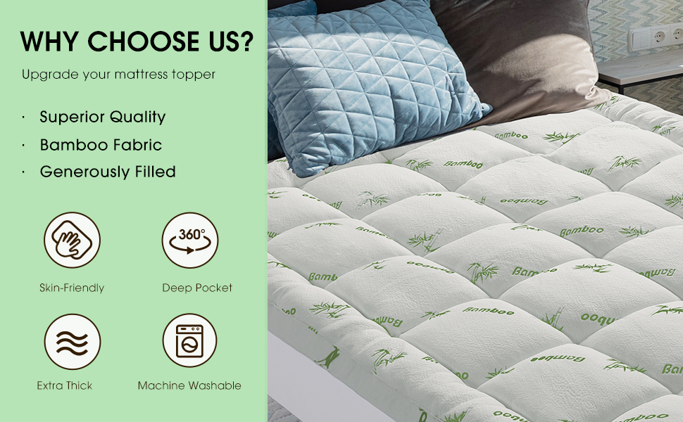 PATSBA Bamboo Extra Thick California King Mattress Topper for Back Pain, Quilted