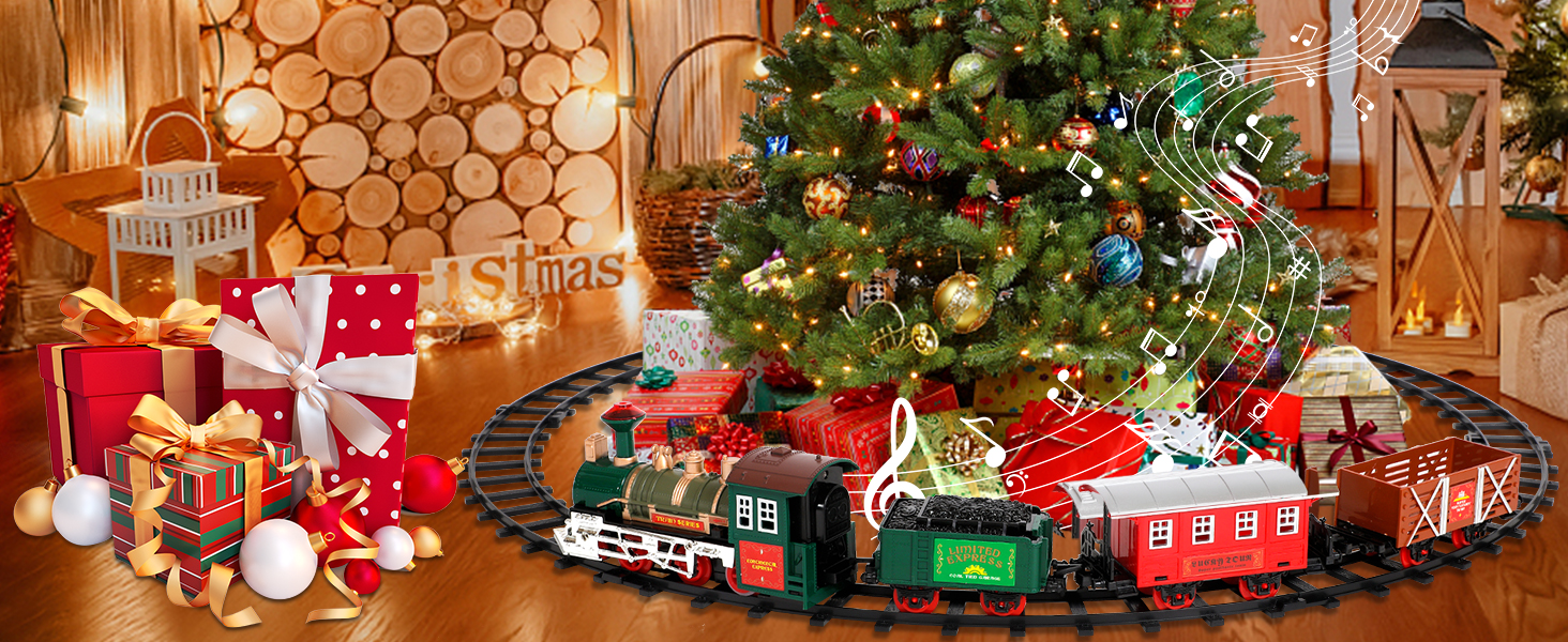 icyant Christmas Train Set, Electric Toy Steam Train With Realistic LED Lights And Music, 330CM