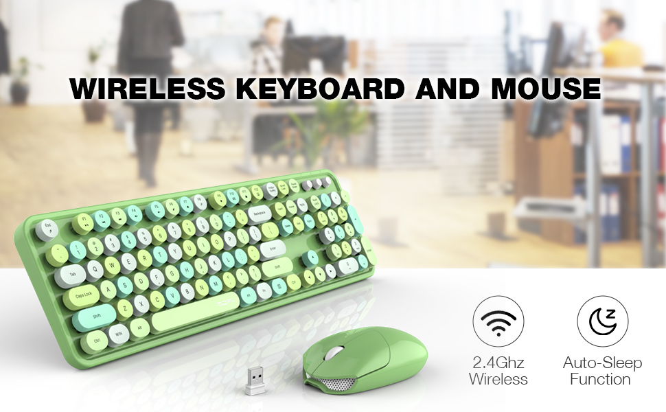 MOFII Wireless Keyboard and Mouse Combo, 2.4GHz Retro Full