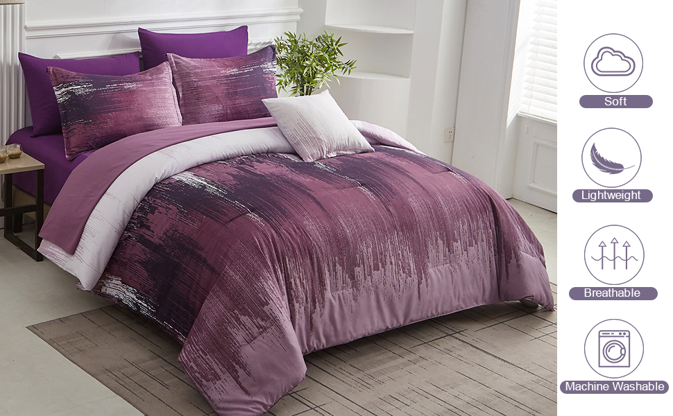 Ombre Purple Comforter Set King Size Reversible Gradient Purple Grey