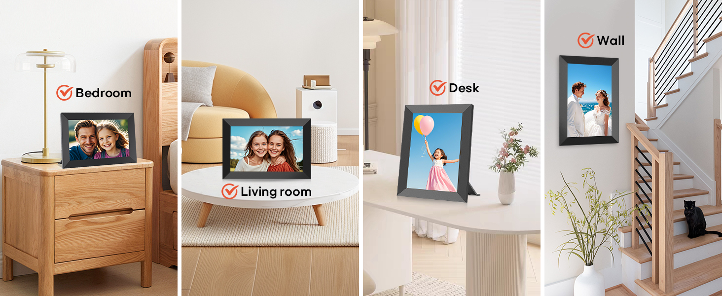 Cloud-connected digital photo frame for home decor, suitable for modern homes wanting automatic photo updates