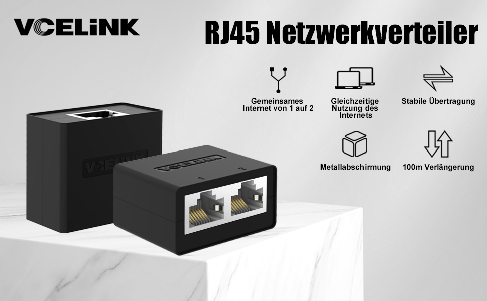 VCELINK Lan Splitter 1 auf 2 Gleichzeitig, Verteiler CAT6 CAT5E CAT5