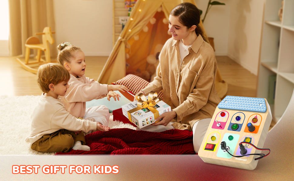 TOP BRIGHT Montessori Wooden Busy Board Toy with LED Light