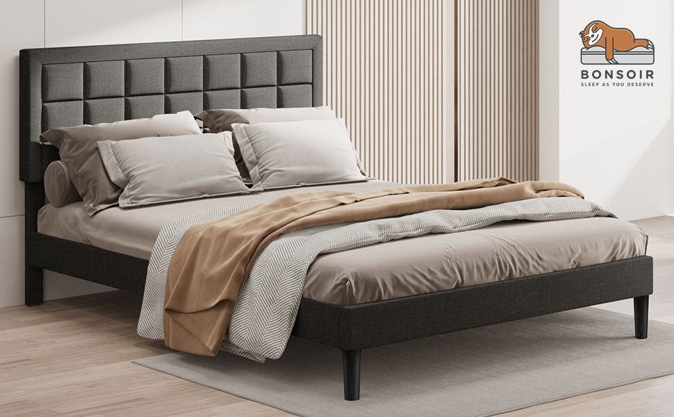 Nazhura Queen Size Bed Frame Upholstered Modern Low Profile