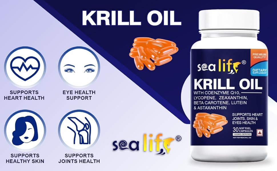 Sea Life Krill Oil 1000 mg Softgel Capsules (30 Softgel) Krill Oil supplement Supports Heart