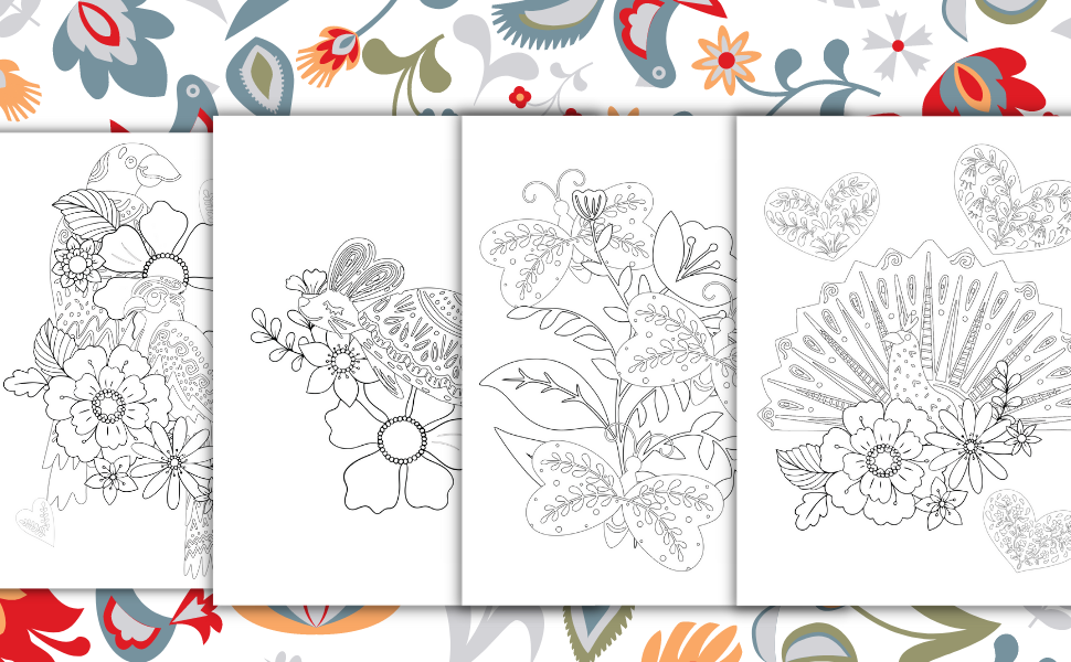 Folk Art Coloring Book Adult Coloring Book for Stress Relief and