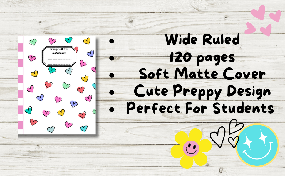 Cute Multicolored Hearts Composition Notebook Preppy Stuff