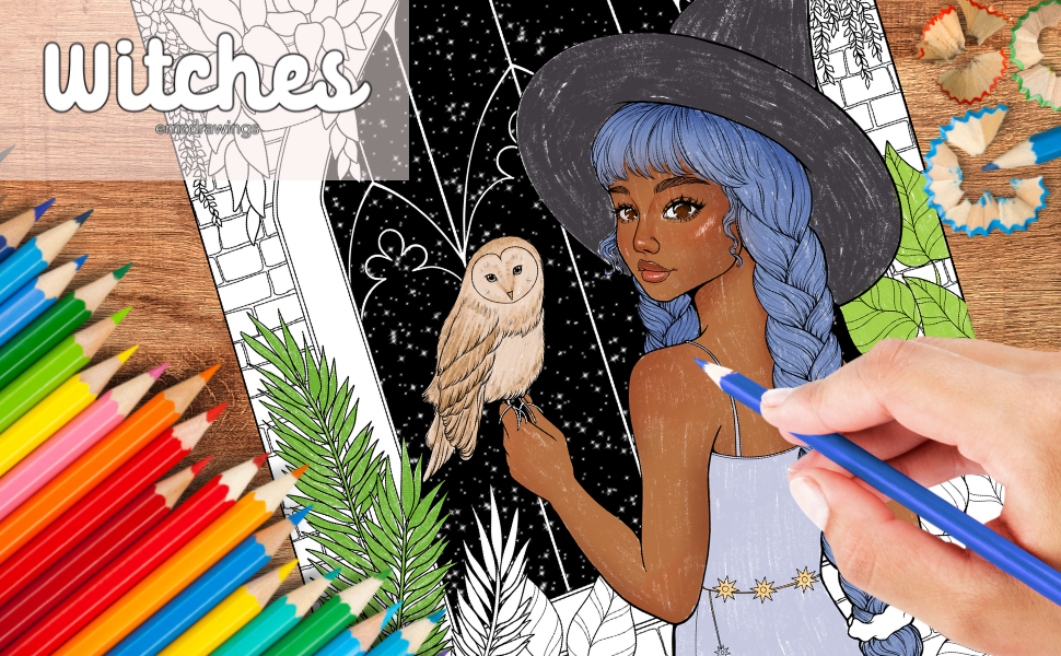 Witches Coloring Book For Adults and Teens Featuring Witchy