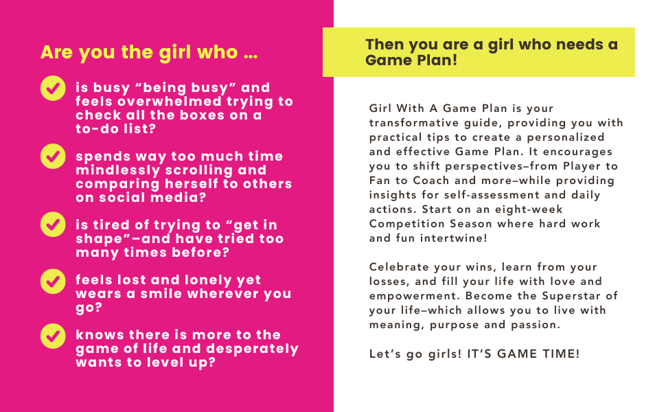 Explanation why you need the book girl with a game plan for Exercise & Fitness For the Aging