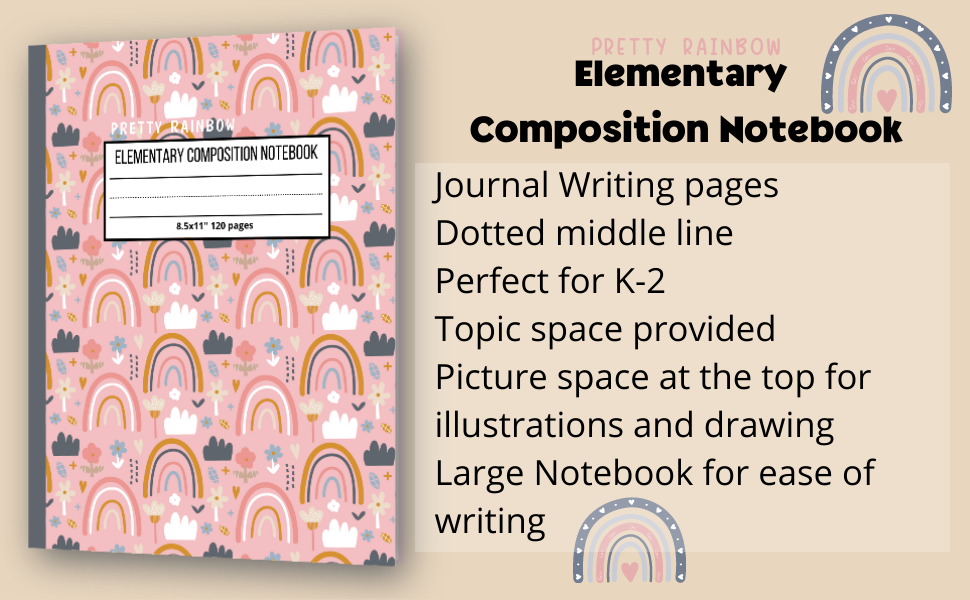 Pretty Rainbow Elementary Composition Notebook Dotted midline and
