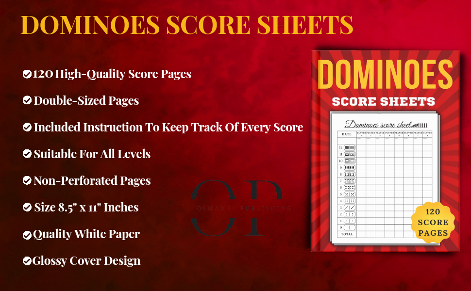 Dominoes Score Sheets 120 Score Pads for Scorekeeping Dominoes Score