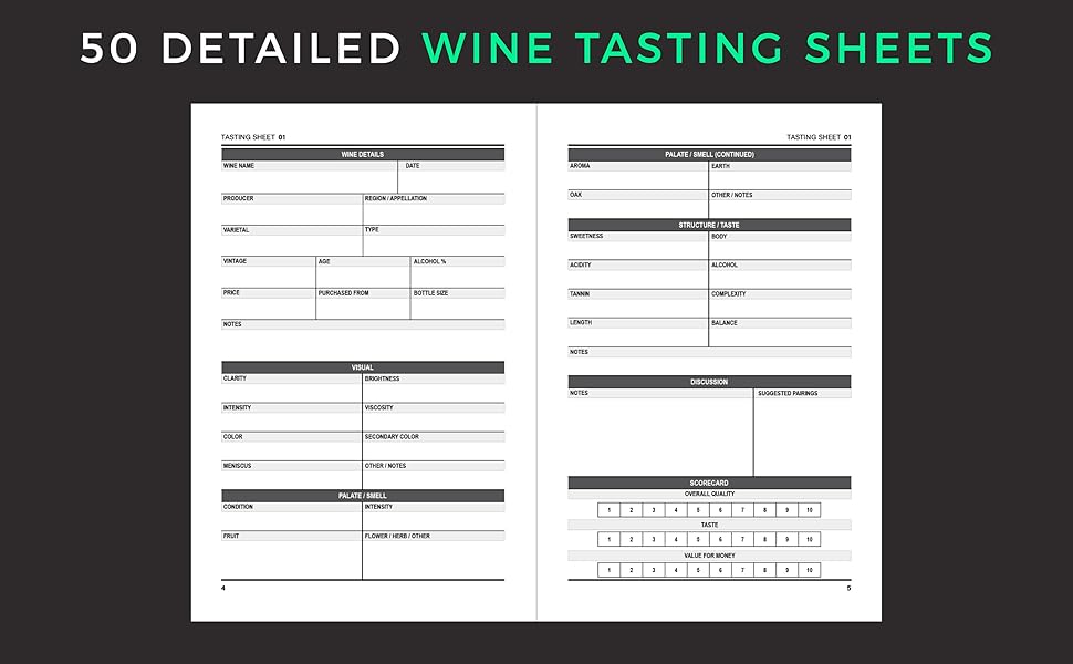 Wine Tasting Evaluation Book Tasting score sheet log book for wine