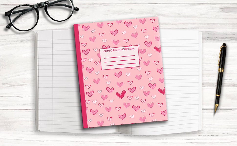 Hearts Composition Notebook Cute Pink Hearts Wide Rule Notebook For