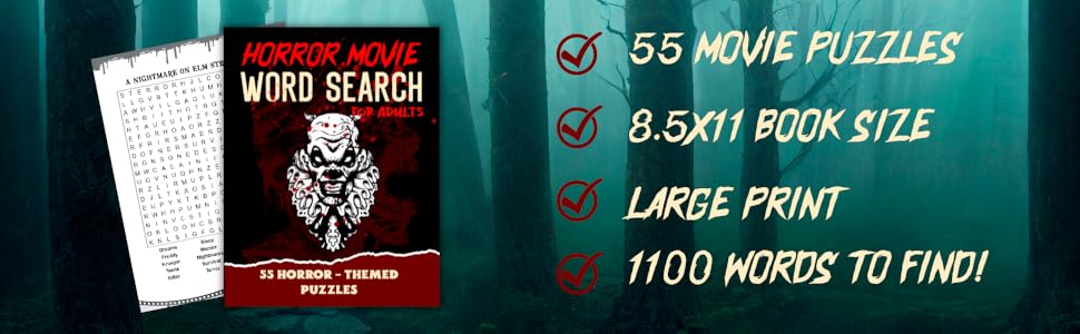 Horror movie word search, slasher film word finds