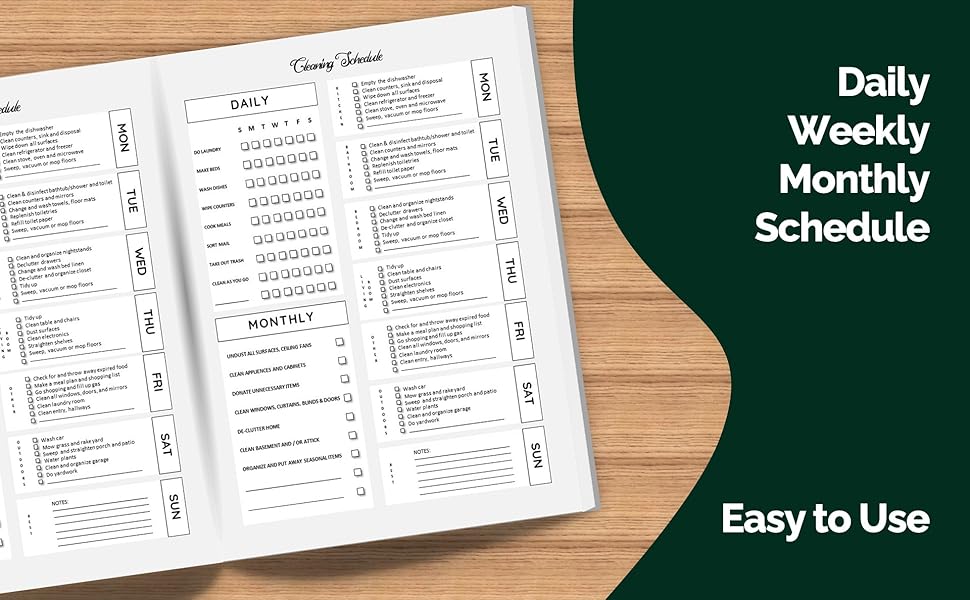 Cleaning Schedule and Checklist Log Book Manage Household I Daily